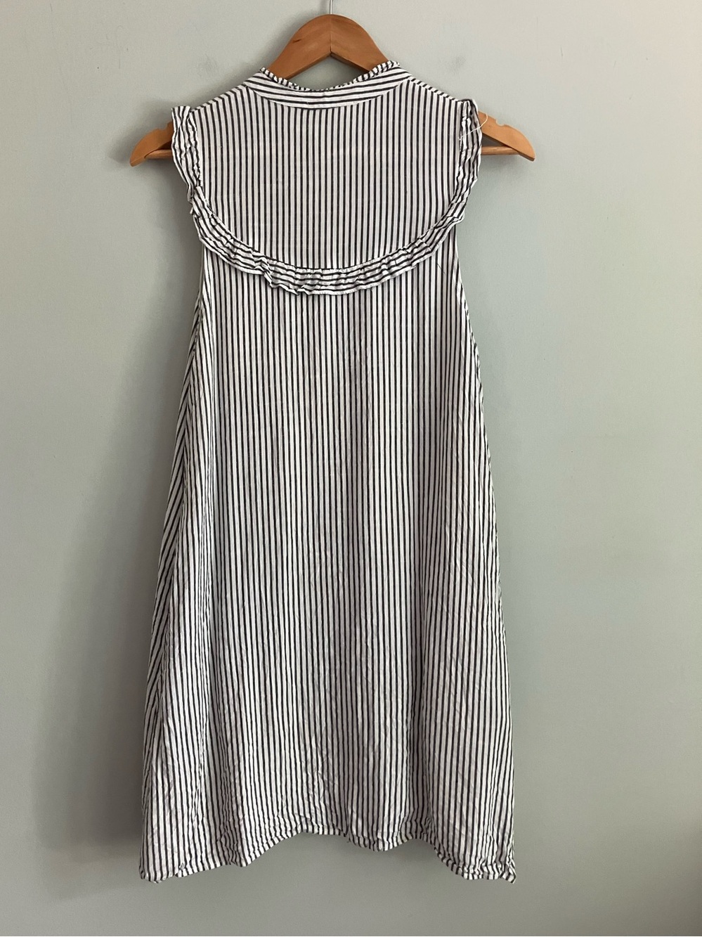 ENTRO Blue and White Striped Floral Embroidered Shirt Tank Dress Size S - Picture 7 of 14